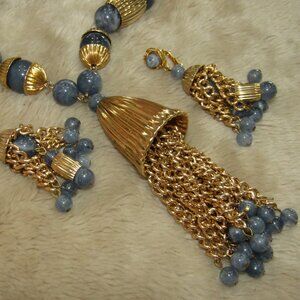 Vintage Tassel Necklace & Clip On Earrings Set